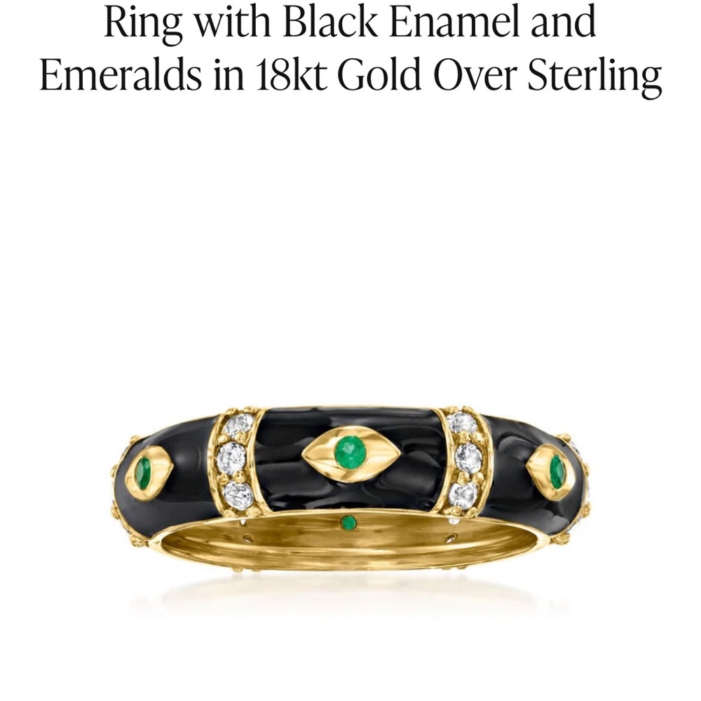 Ross Simons Black Enamel and Emerald Ring in Gold Over Sterling size 5